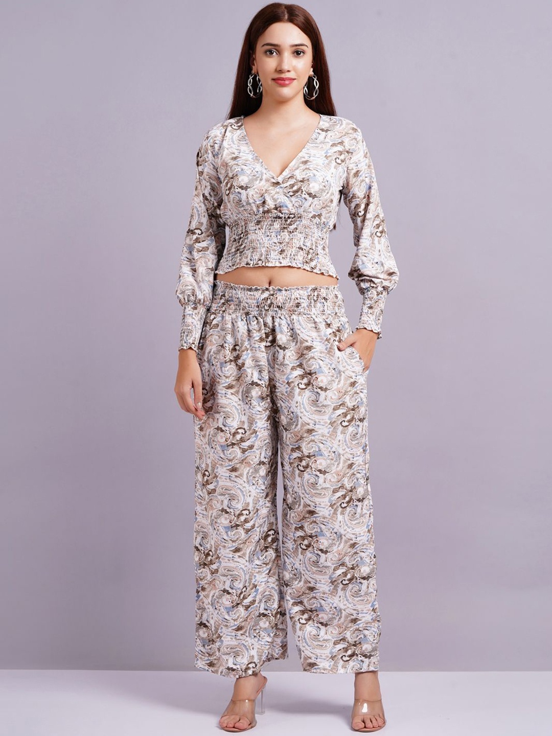 

HIGHLIGHT FASHION EXPORT Printed Top With Trouser Co-Ords, Grey