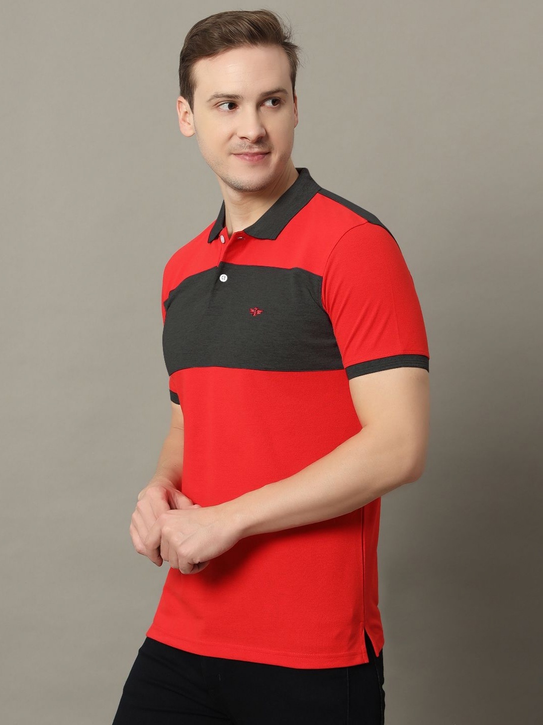 

GET GOLF Men Colourblocked Polo Collar Cotton T-shirt, Red