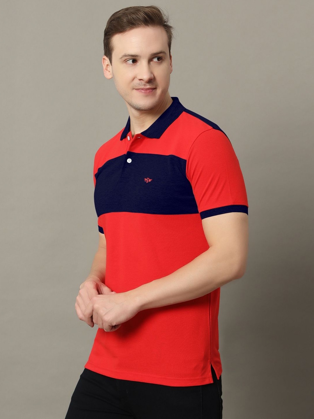 

GET GOLF Men Colourblocked Polo Collar Cotton T-shirt, Red