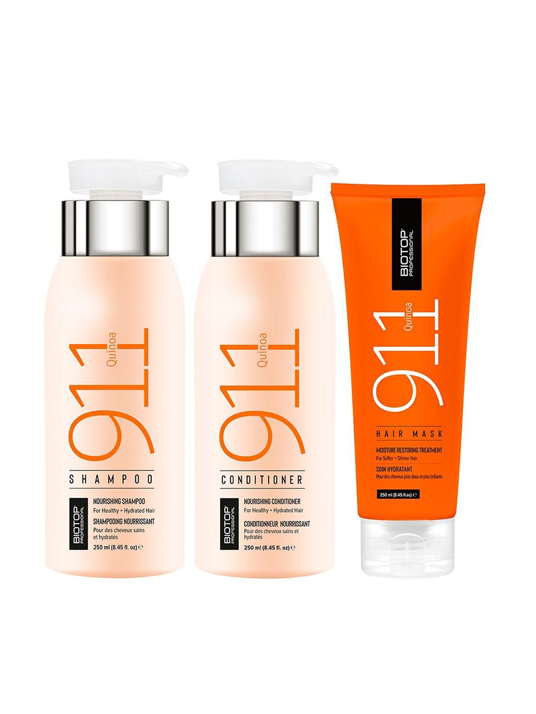 

BIOTOP PROFESSIONAL Set Of 3 911 Quinoa Shampoo, Conditioner & Hair Mask - 250 ml Each, Orange