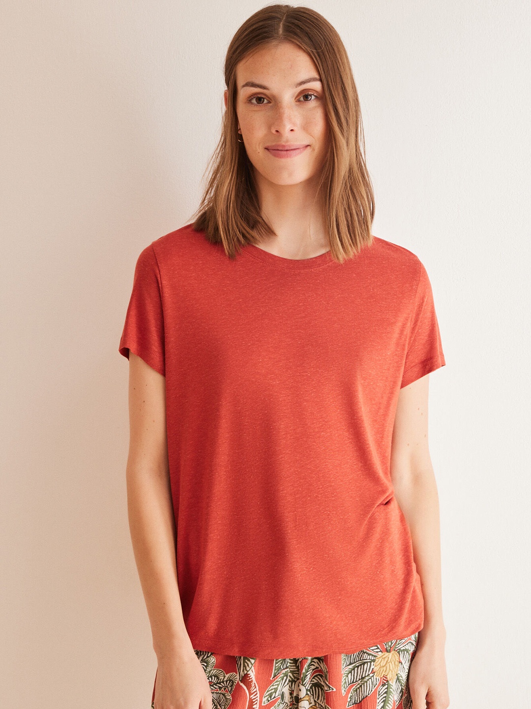 

women'secret Round Neck Short Sleeves Lounge T-Shirt, Red