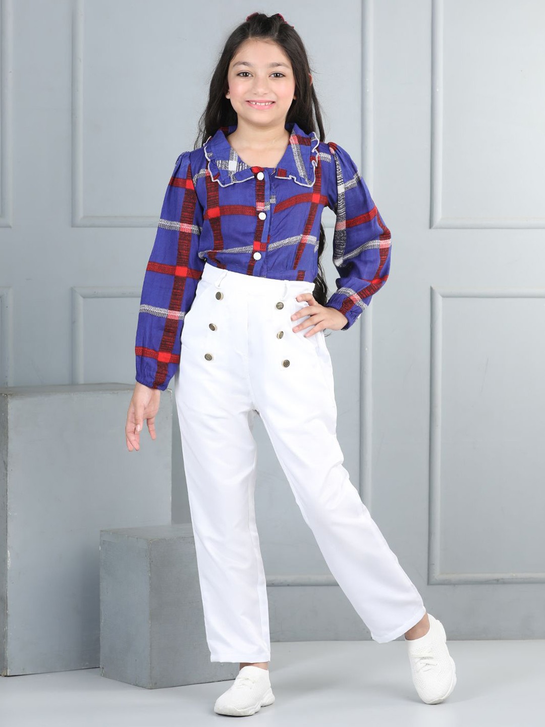 

Cutiekins Girls Checked Top with Trousers, Blue