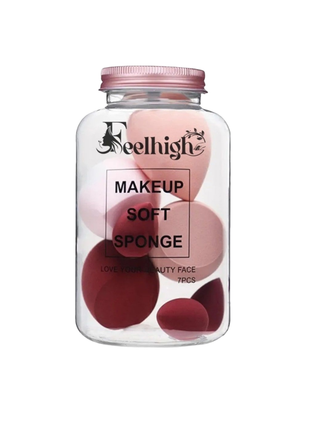 

FEELHIGH Set Of 7 Professional Blender Makeup Sponge With Storage Jar, Brown