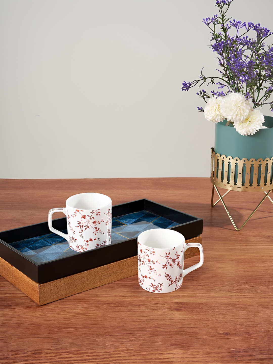

Living scapes by Pantaloons Rust & White Printed Bone China Matte Mugs Set of Cups and Mugs