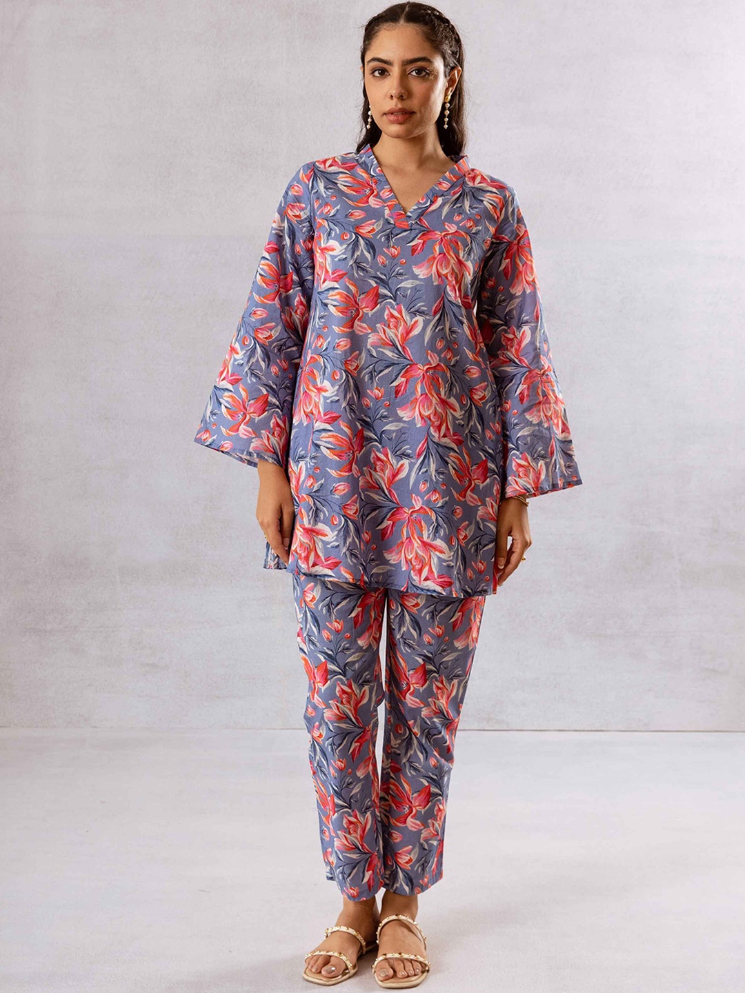 

HUKUM Printed Pure Cotton Top & Trousers Co-Ords, Blue