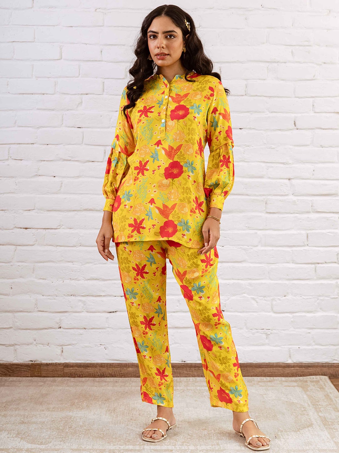 

HUKUM Printed Tunic With Trousers Co-Ords, Yellow