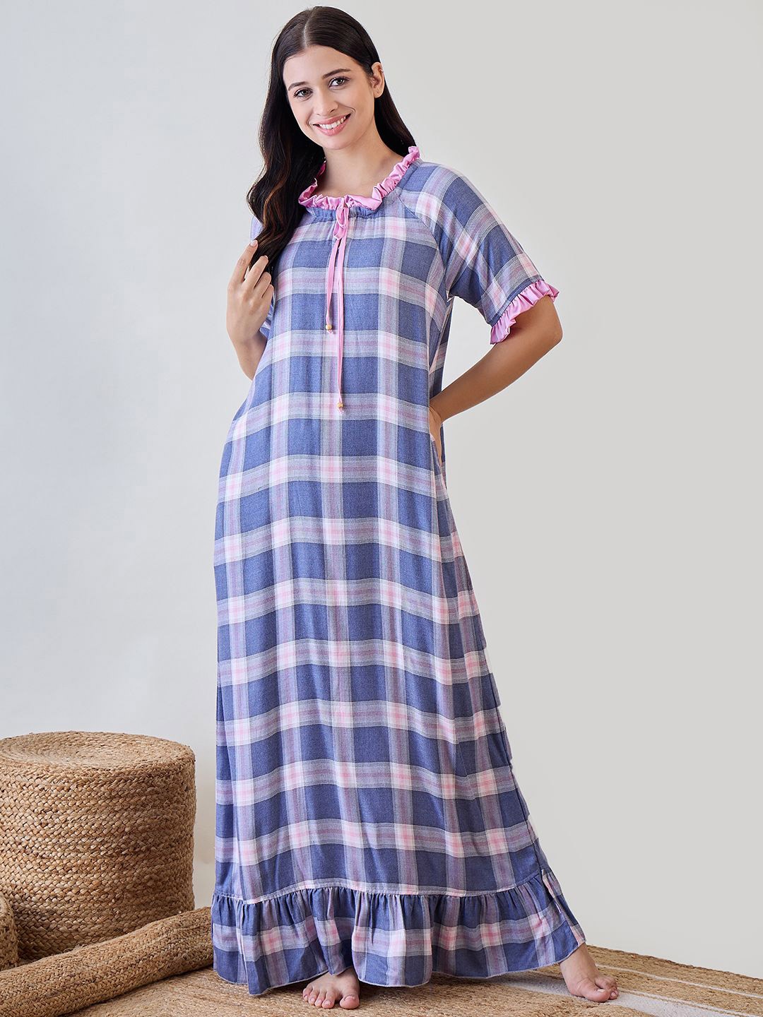 

The Kaftan Company Checked Maxi Nightdress, Pink