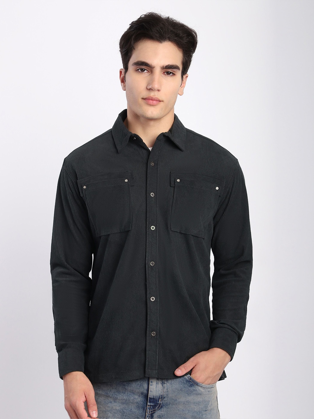 

Beyoung Corduroy Dual Pocket Shirt, Grey