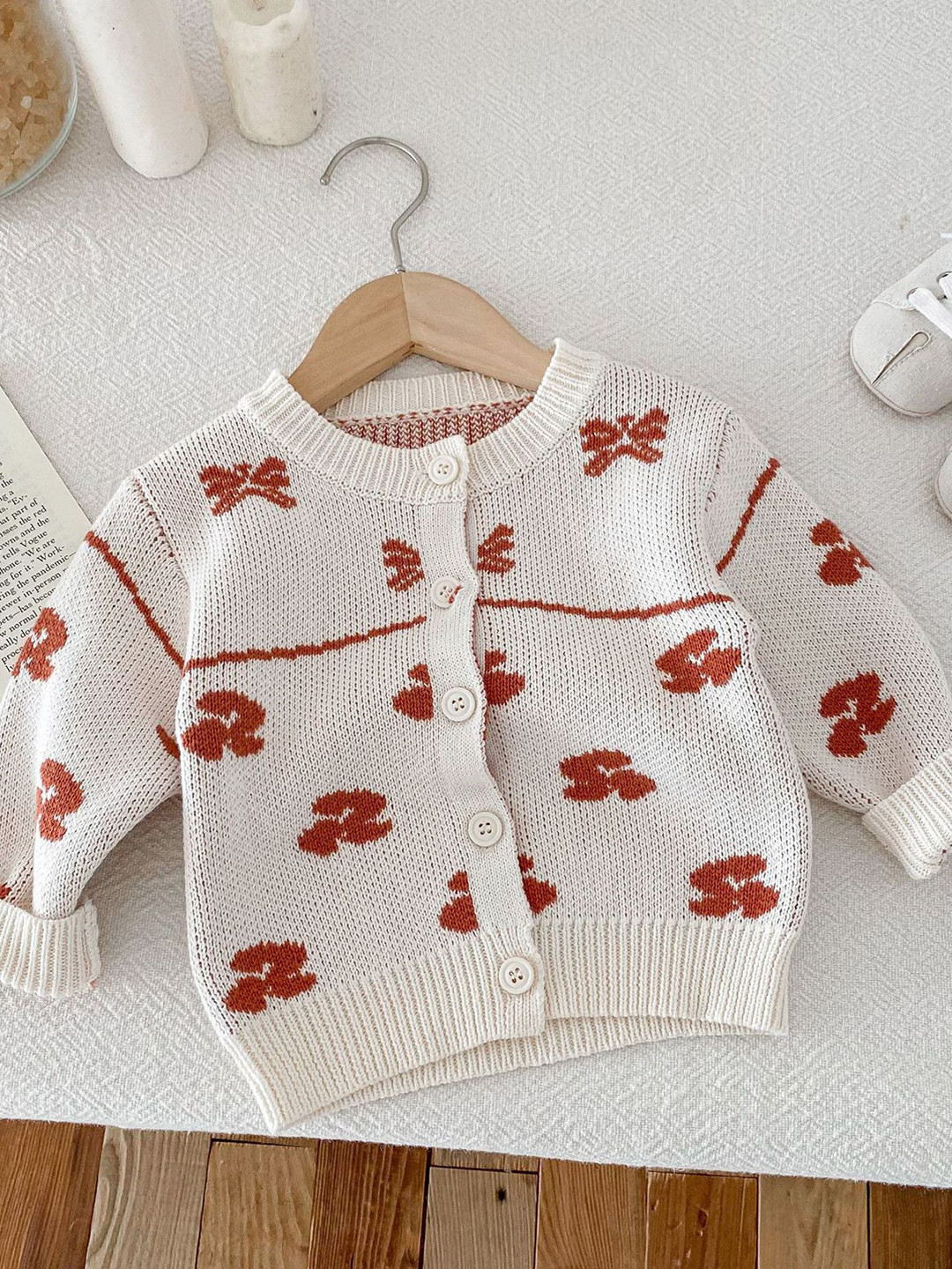 

LULU & SKY Girls Floral Printed Cardigan, Beige