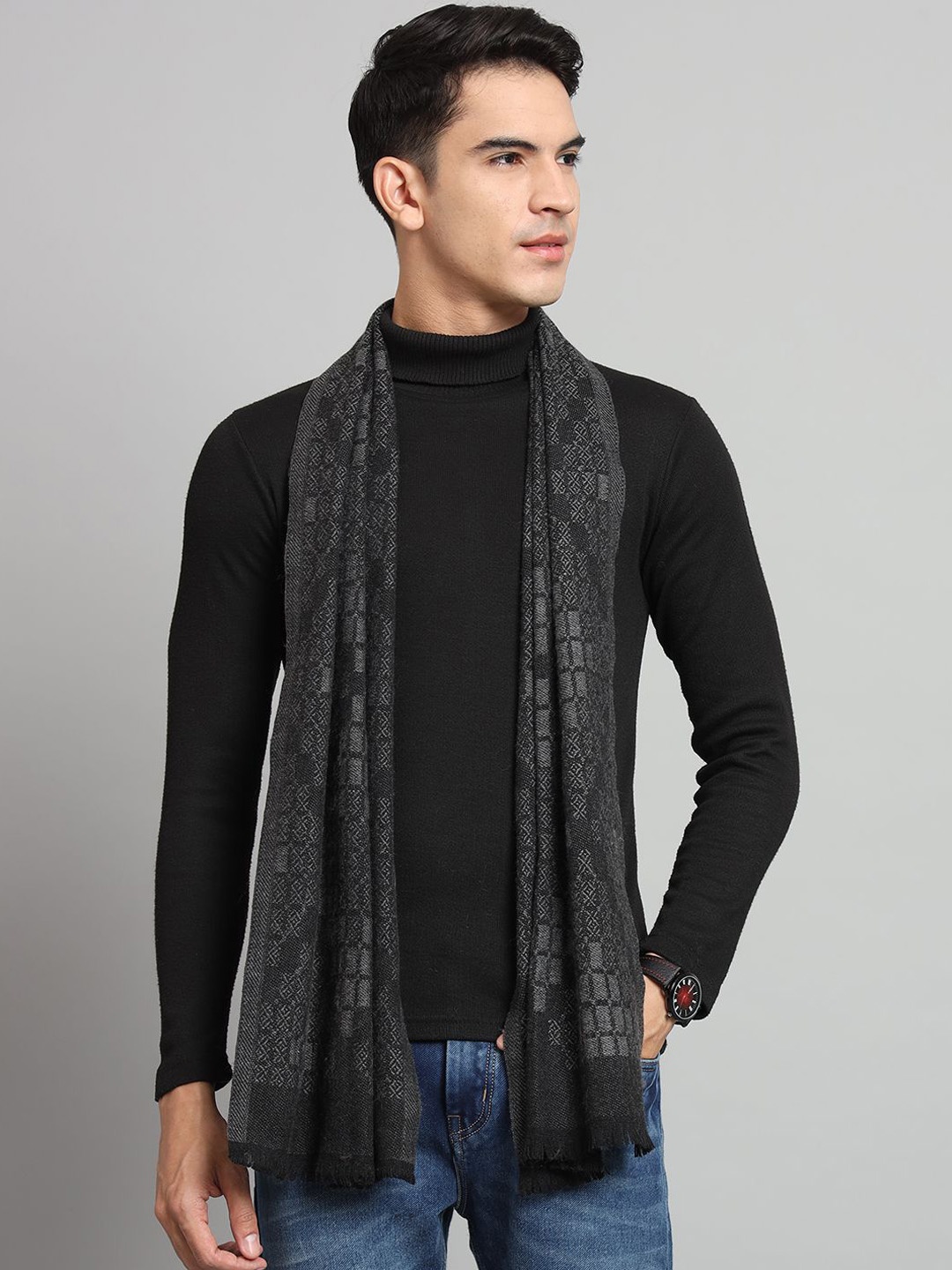 

HANDICRAFT PALACE Men Checked Merino Wool Mufflers, Black