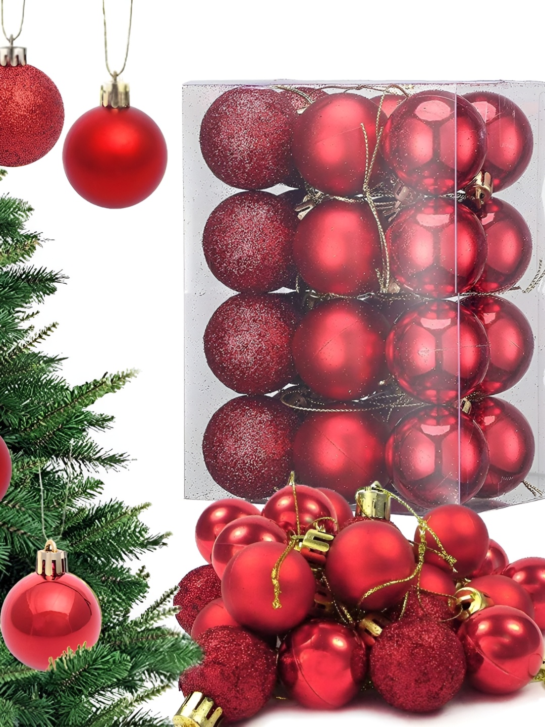 

Ascension 24-Pcs Red Textured Christmas Tree Decoration Balls Ornaments Festive Decor