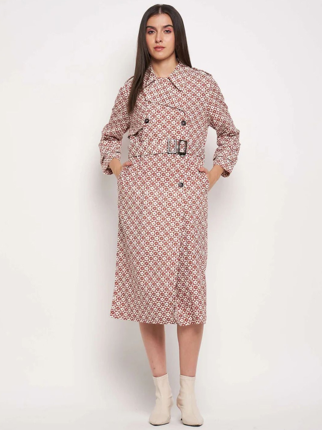 

Antimony Printed Double Breasted Double Breasted Trench Coat, Brown