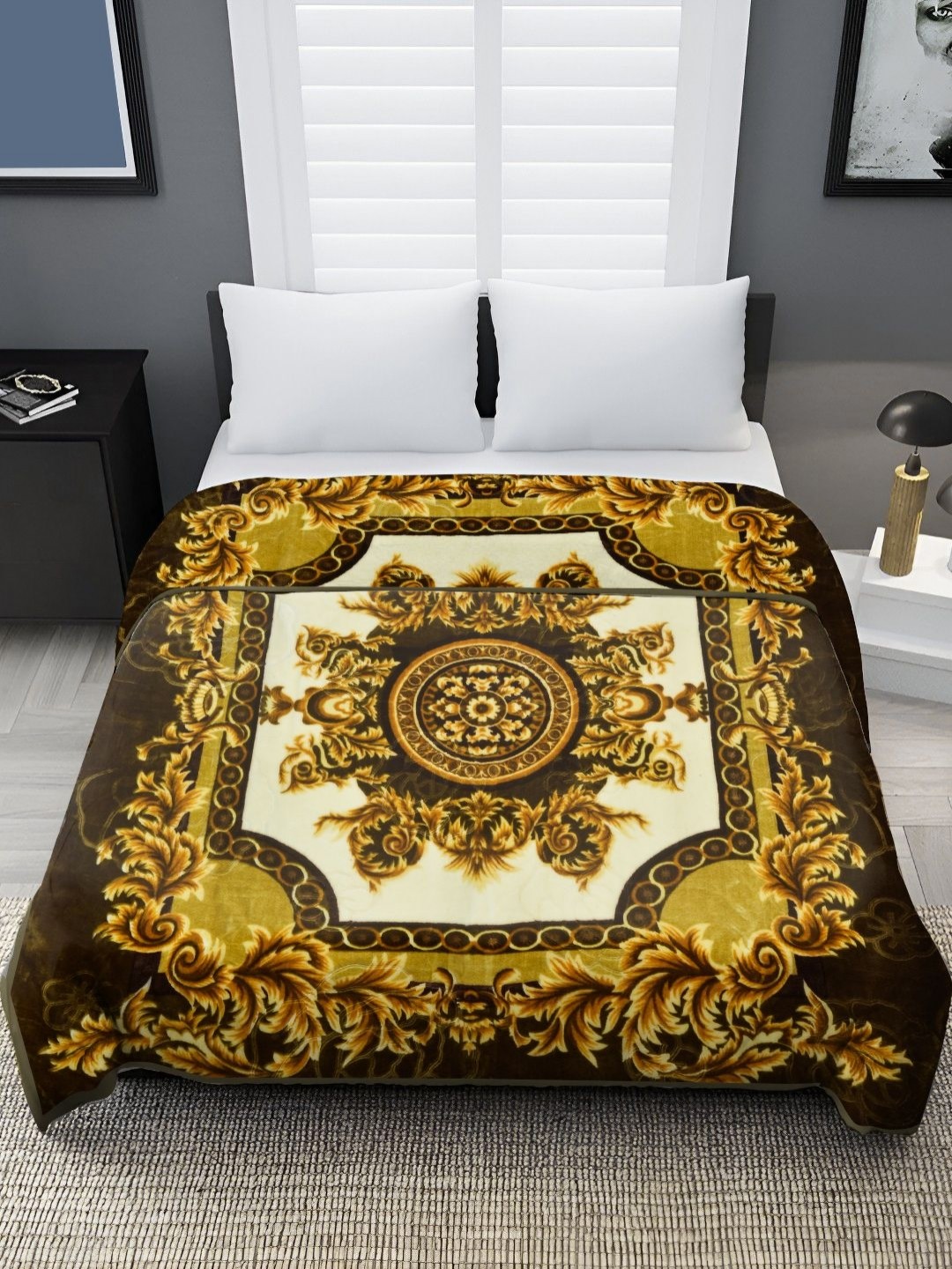 

Spangle Green & Cream-Coloured Ethnic Motifs Mink Heavy Winter 450 GSM Double Bed Blanket