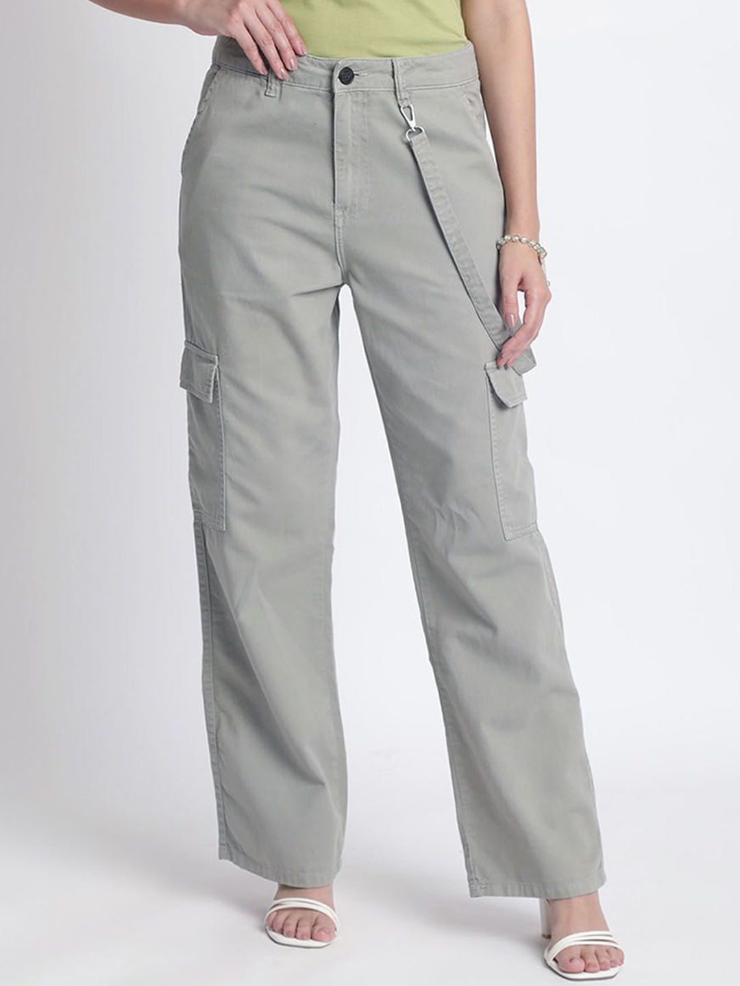 

IVOC Women Straight Fit High-Rise Cargos Trousers, Grey