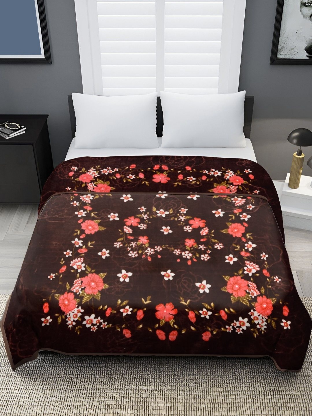 

Spangle Brown & Orange Floral Mink Heavy Winter 450 GSM Double Bed Blanket