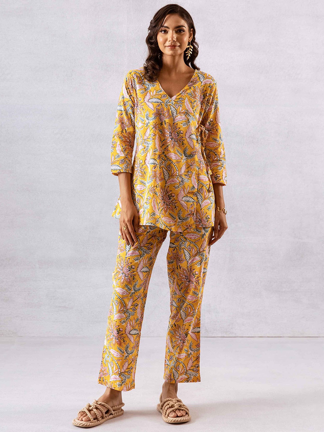 

HUKUM Printed Top With Trousers Co-Ords, Yellow