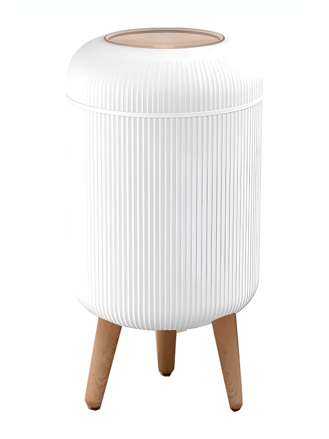 

HOUSE OF QUIRK White & Brown Striped Dustbin With Legs