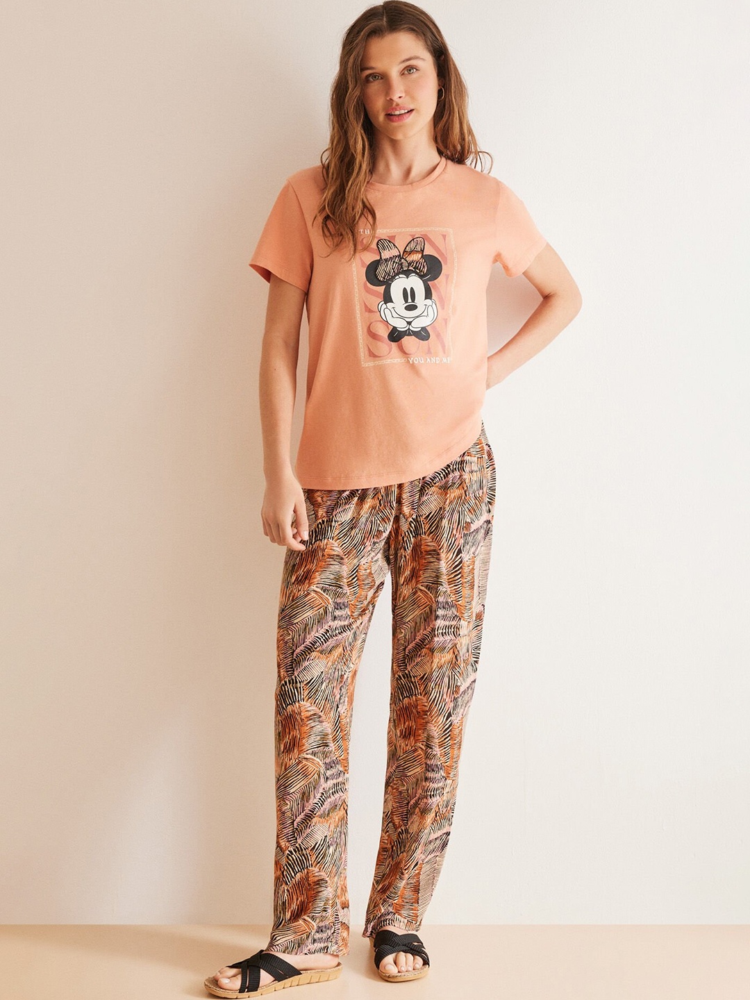

women'secret Mini Mouse Printed Pure Cotton Night suit, Orange