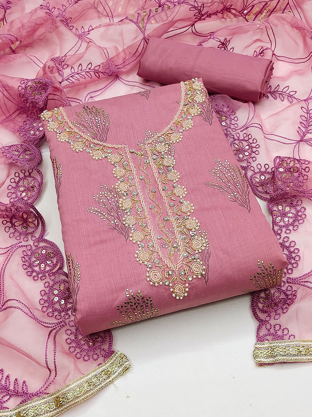 

Maroosh Embellished Unstitched Dress Material, Purple