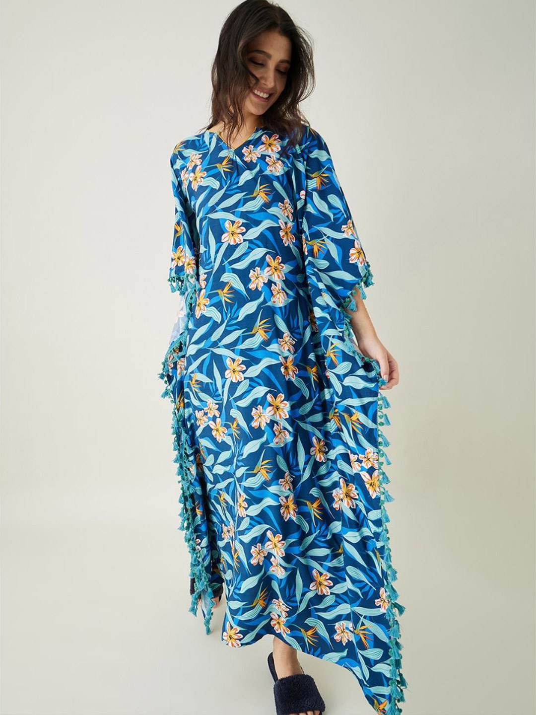 

The Kaftan Company Printed Maxi Nightdress, Blue