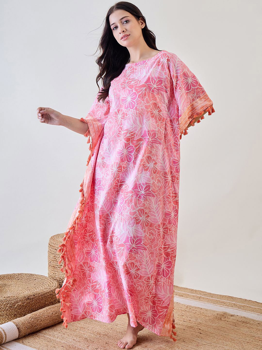 

The Kaftan Company Printed Maxi Nightdress, Pink