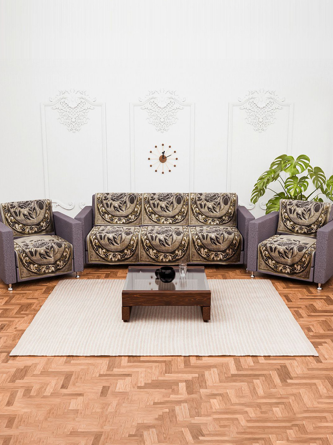 

Kuber Industries Set of 10 Green & Brown Velvet Sofa Cover