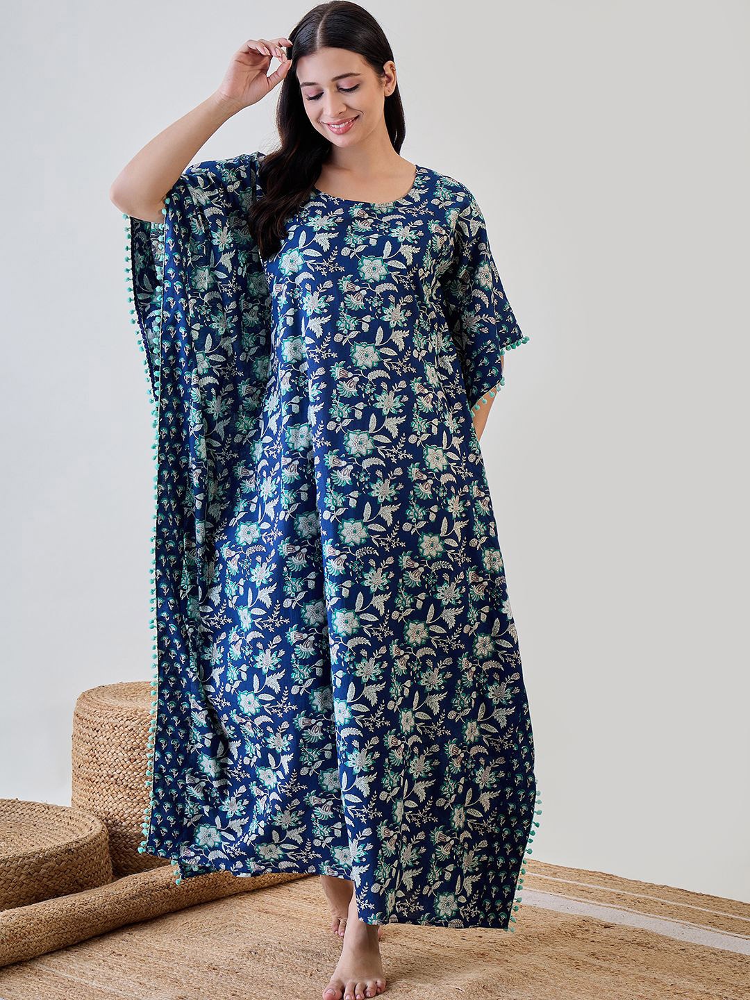 

The Kaftan Company Printed Maxi Nightdress, Blue