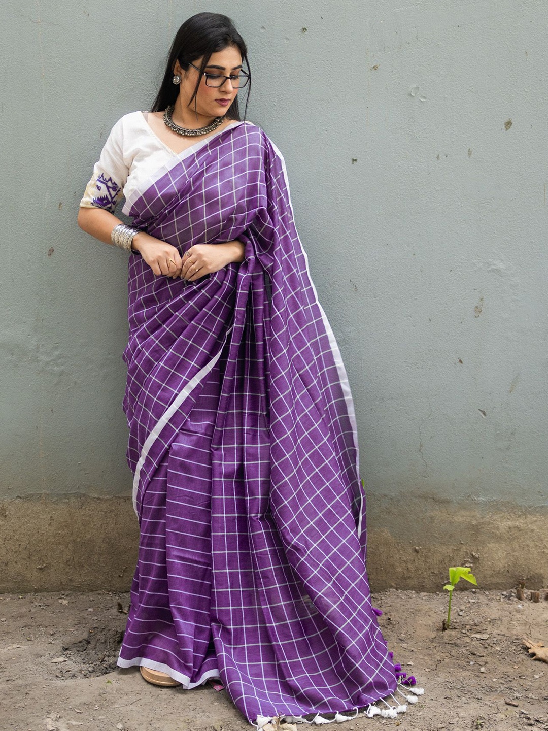 

Uttariya Pure Cotton Saree with Blouse Piece, Purple