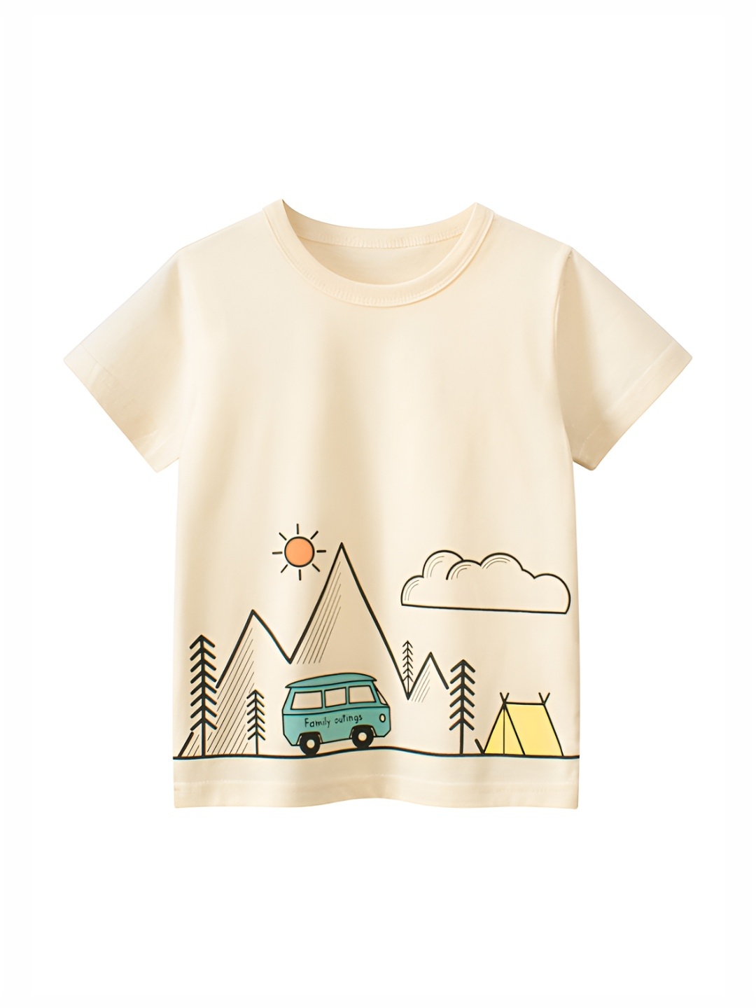 

LULU & SKY Boys Graphic Printed Round Neck Organic Cotton T-shirt, Beige