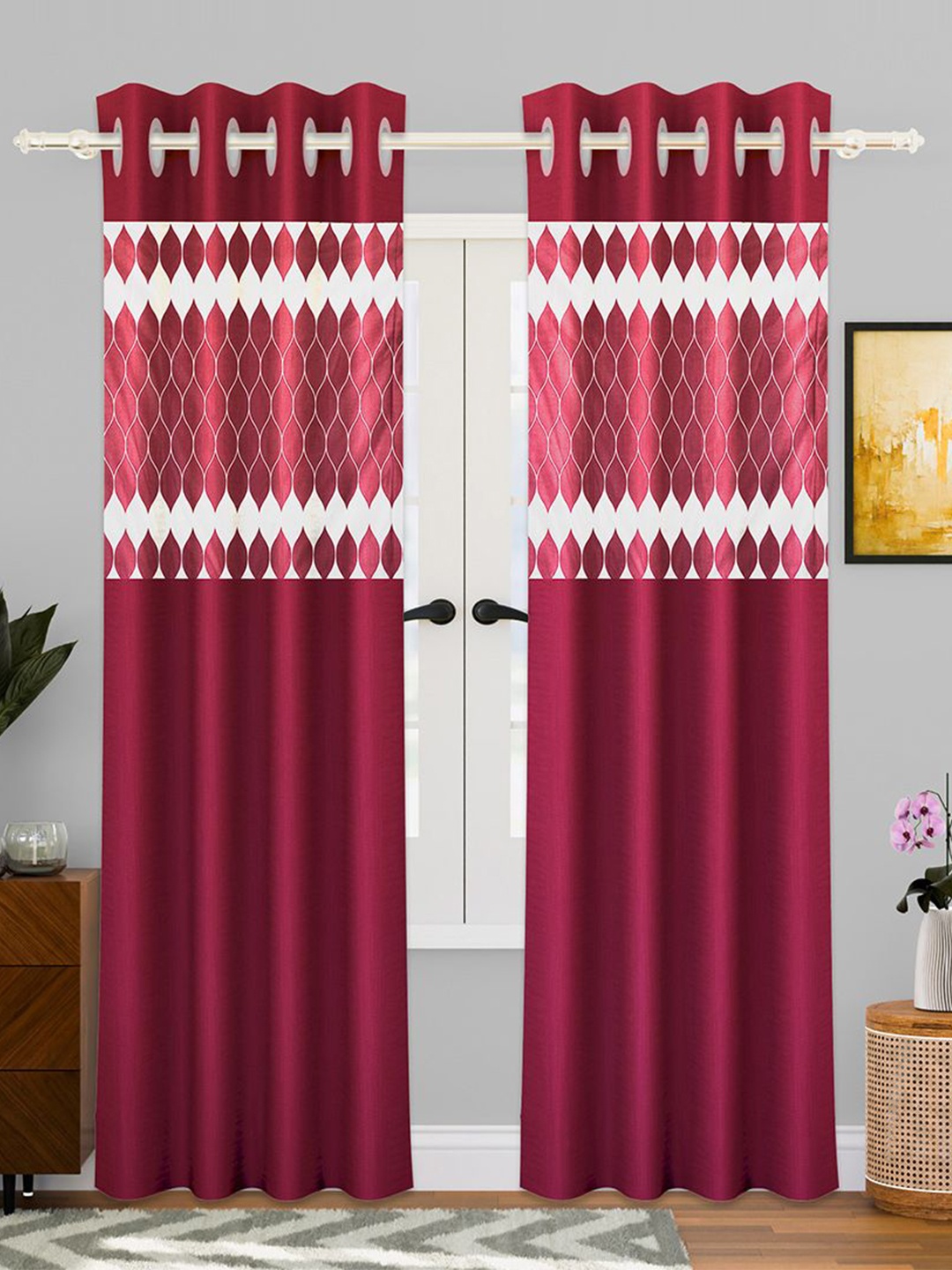 

Kuber Industries White & Maroon Set of 2 Geometric Sheer Door Curtain