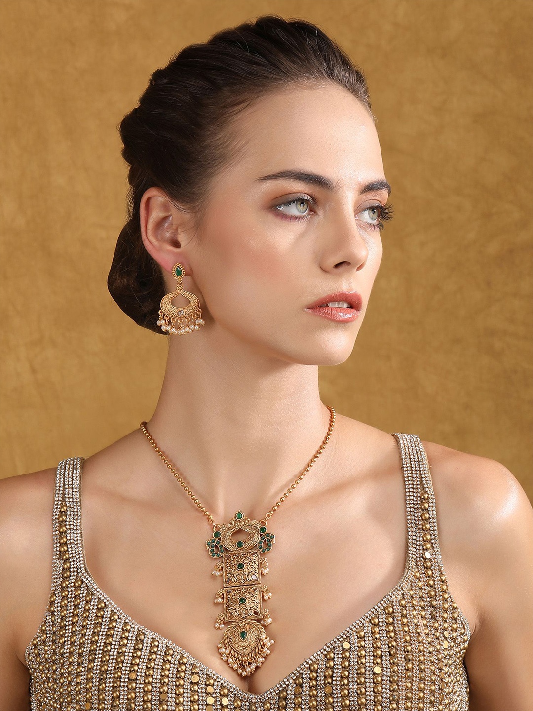 

Anouk Stone Studded & Beaded Necklace and Earrings, Gold