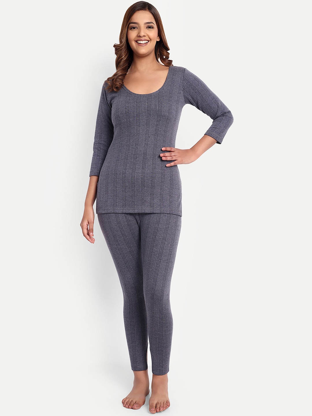 

ZEFFIT Striped Cotton Thermal Set, Navy blue