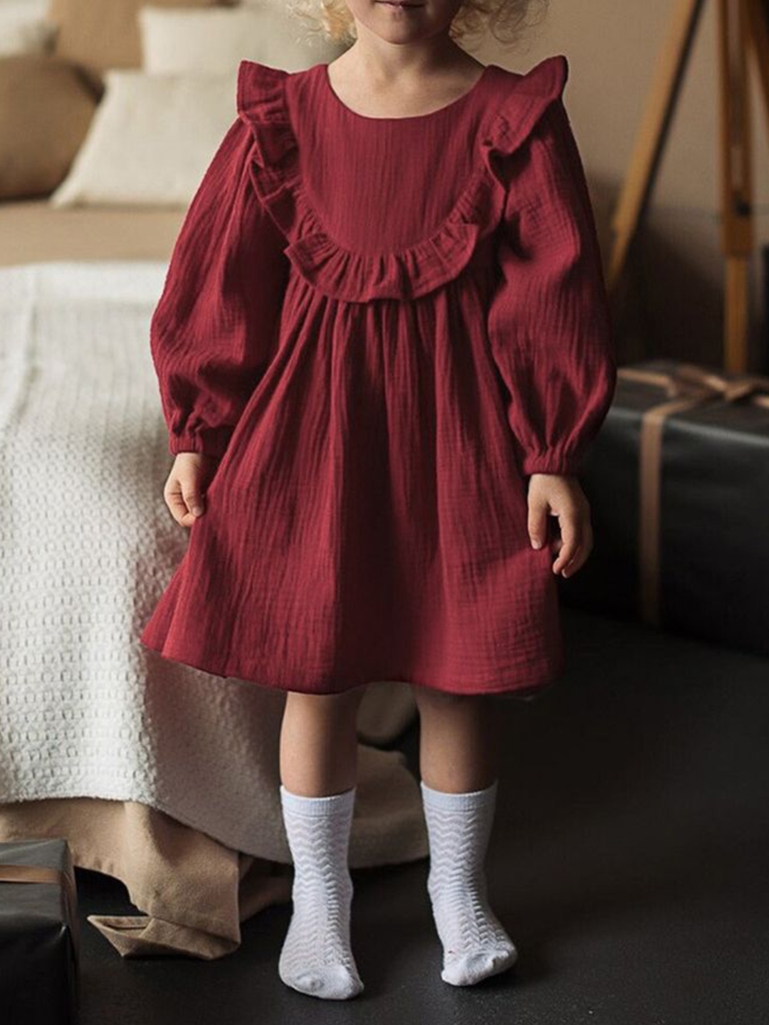 

LULU & SKY Puff Sleeve A-Line Dress, Red