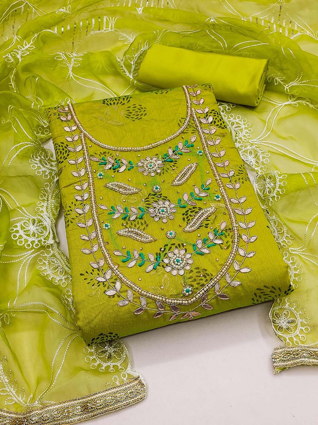 

Maroosh Embellished Unstitched Dress Material, Yellow