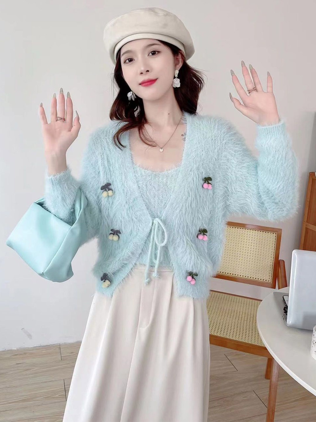

StyleCast Embellished Bell Sleeve Cotton Top, Blue