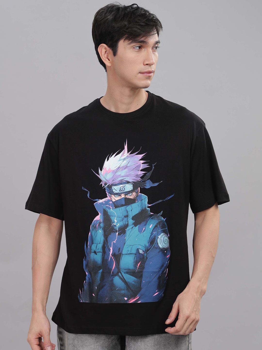 

TOMHIDDLE Anime Printed Raw Edge T-shirt, Black