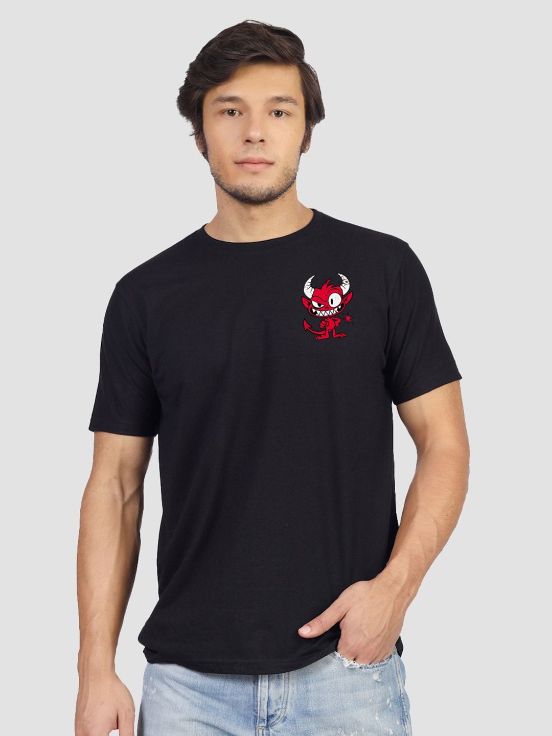 

Greylongg Men Graphic Printed Round Neck Cotton T-shirt, Black