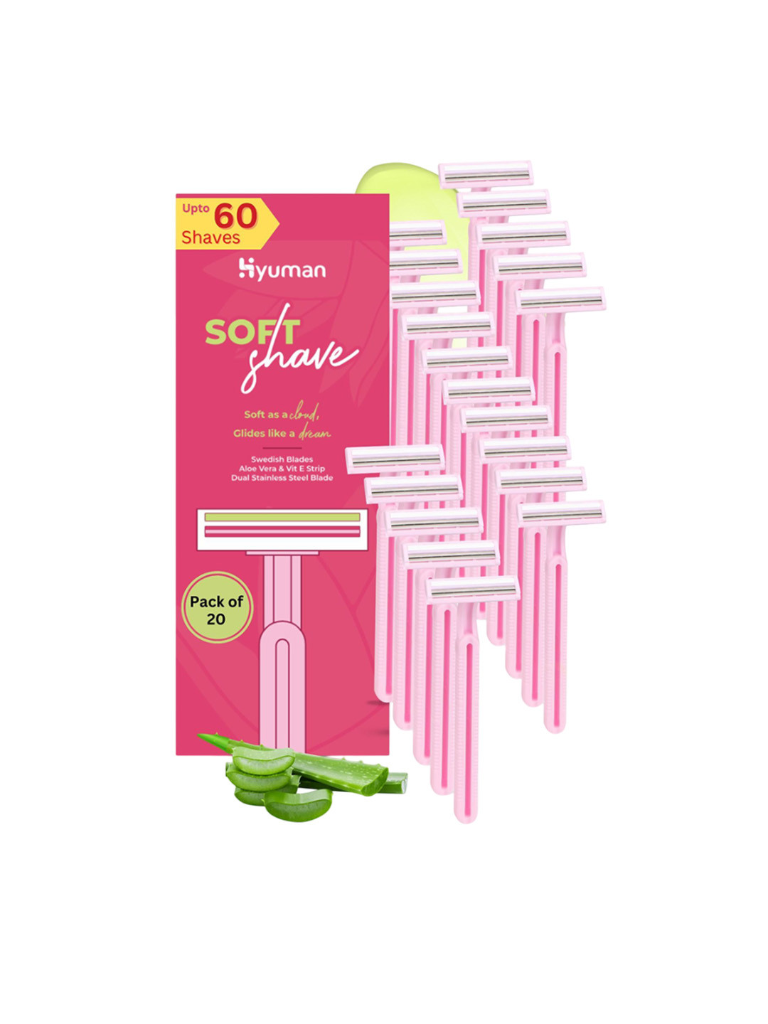 

HYUMAN Set Of 20 Aloe Vera & Vitamin E Soft Shave Razor, Pink