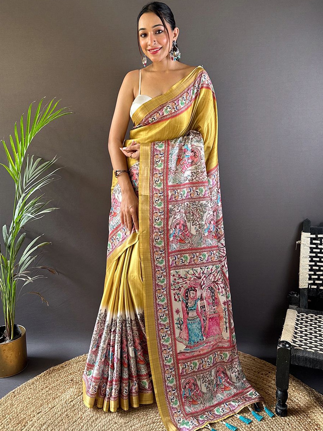 

LeeliPeeri Designer Kalamkari Silk Blend Designer Tussar Saree, Yellow