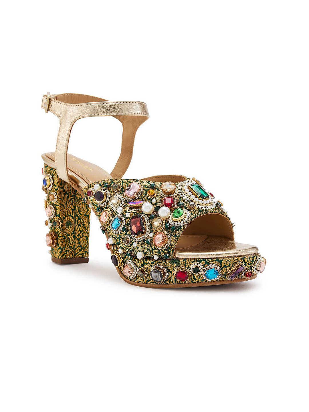 

Anaar Women Embellished Block Heels Sandals, Green