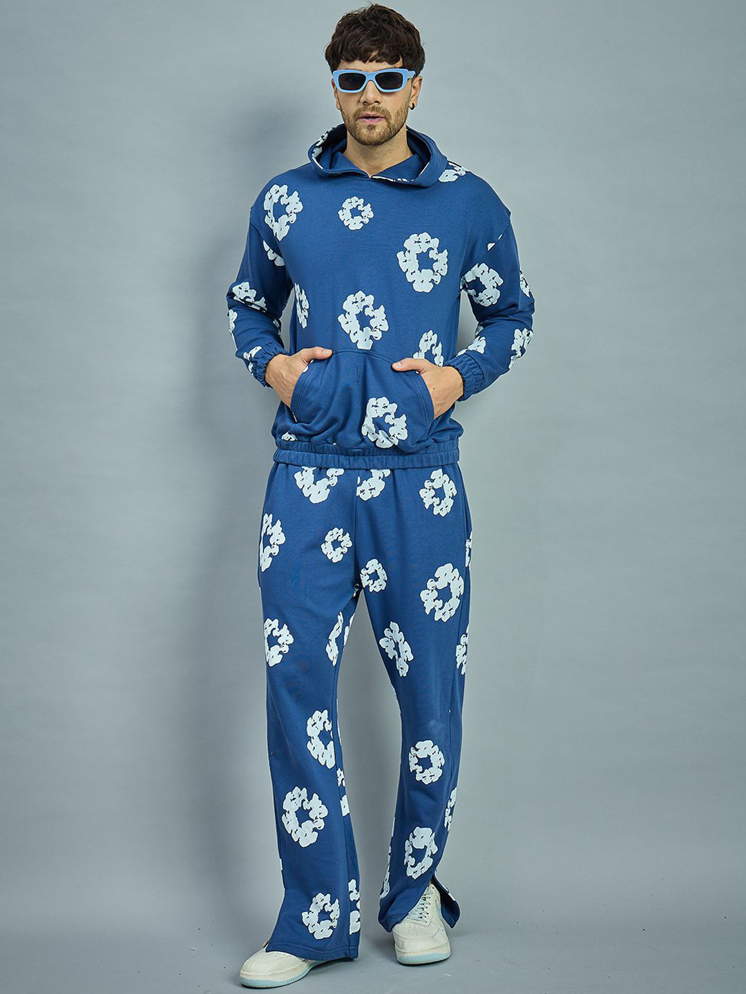 

FUGAZEE Men Printed Cotton Tracksuit, Navy blue