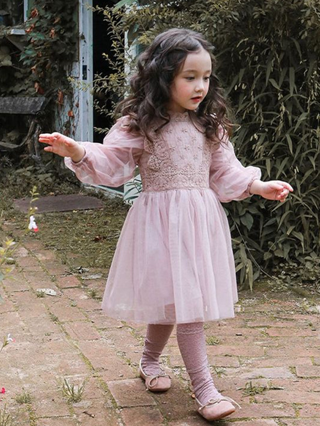 

LULU & SKY Puff Sleeve Fit & Flare Dress, Pink