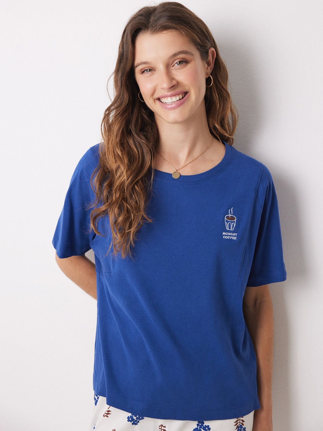 

women'secret Pure Cotton Lounge T-shirts, Blue