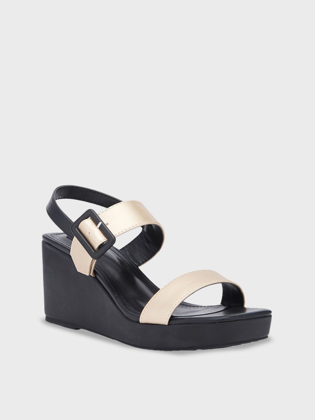 

Sole To Soul Colourblocked Wedge Sandals with Buckles, Gold