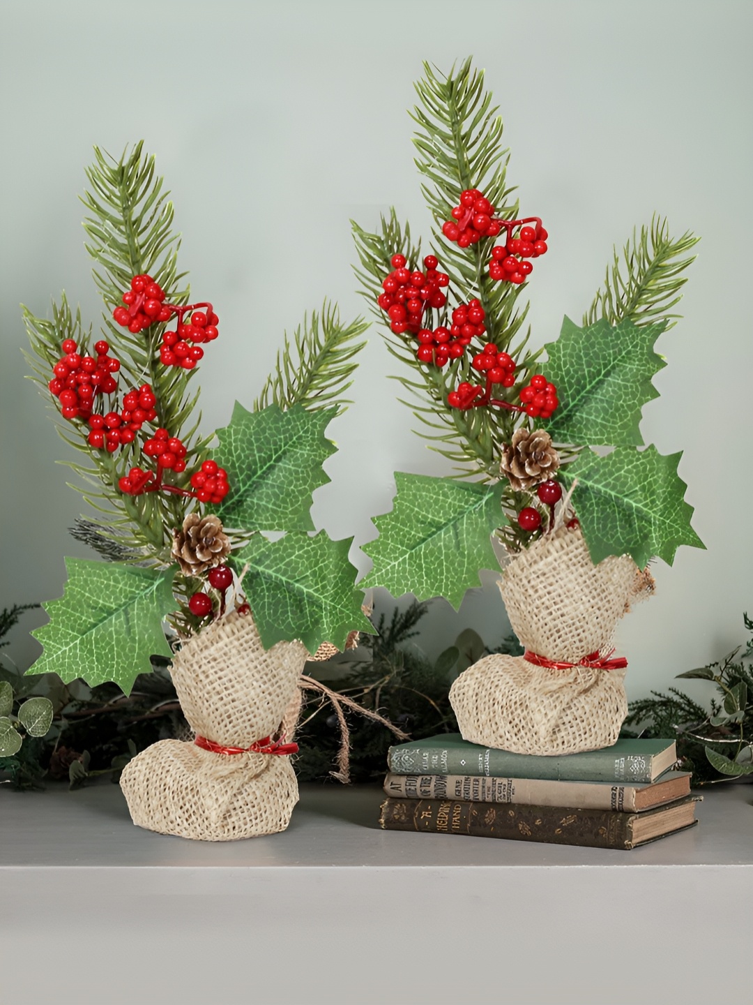 

TIED RIBBONS Set Of 2 Mini Christmas Tree, Brown