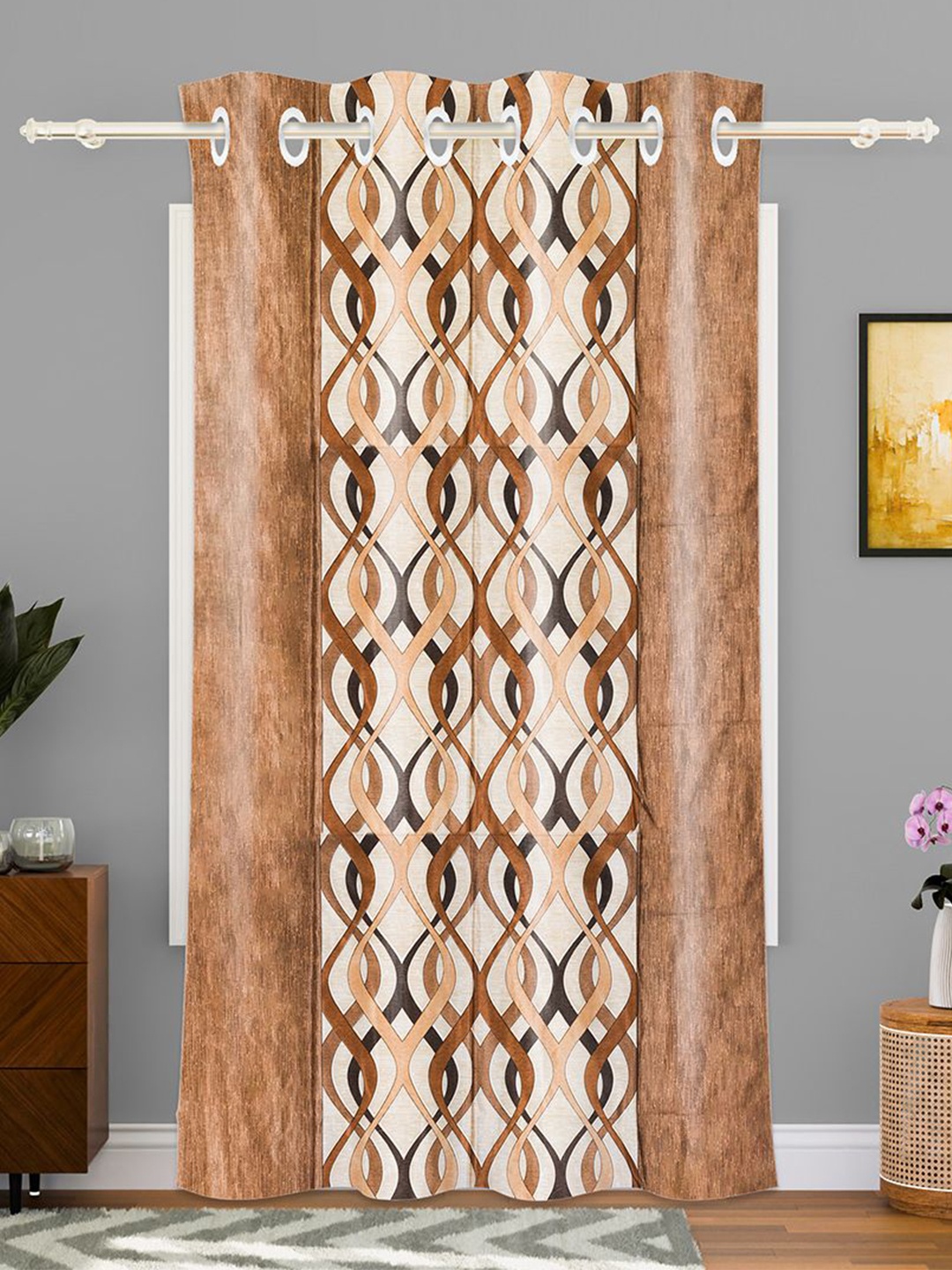 

Kuber Industries Brown & Beige Geometric Door Curtain