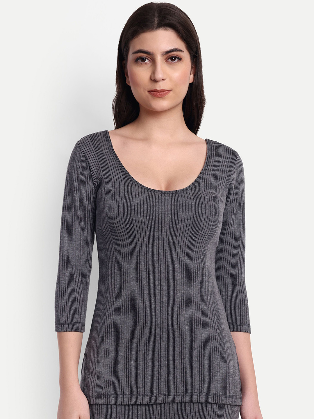 

ZEFFIT Cotton Round Neck Thermal Top, Charcoal