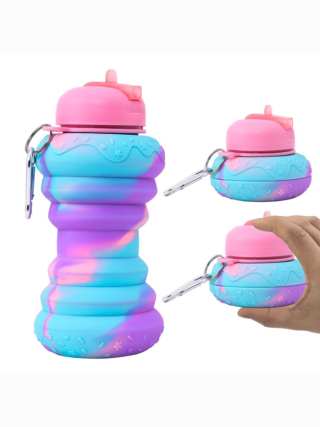 

Kuber Industries Pink & Blue Set of 3 Plastic Printed Water Bottle