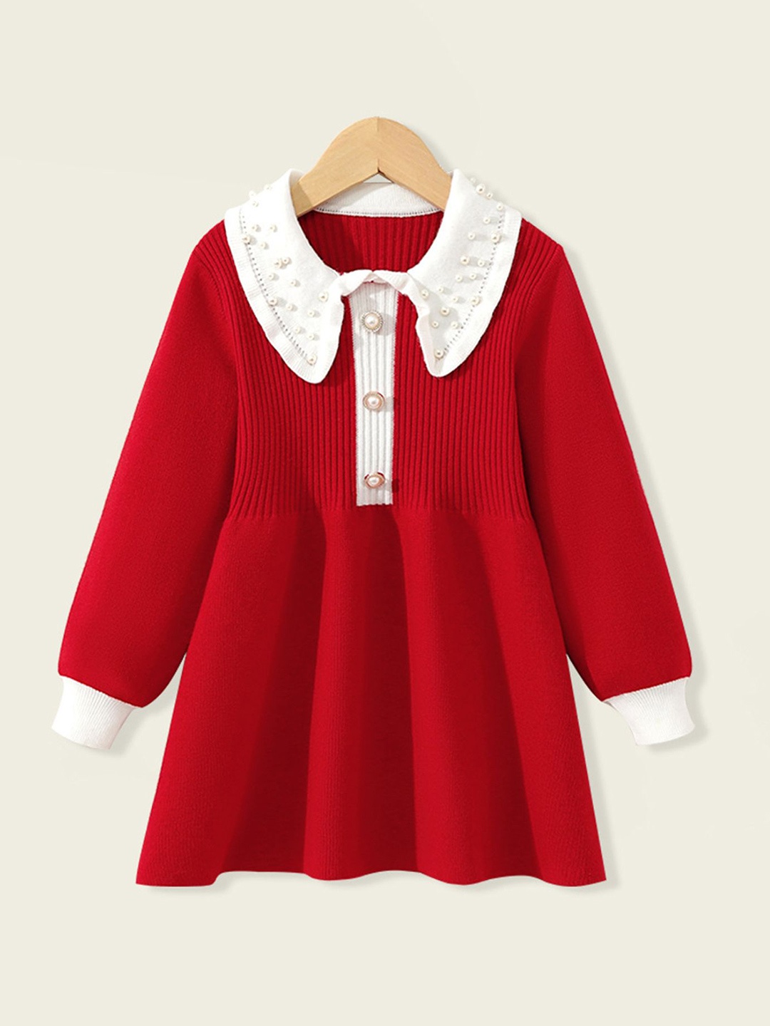 

LULU & SKY Peter Pan Collar Puff Sleeve A-Line Dress, Red