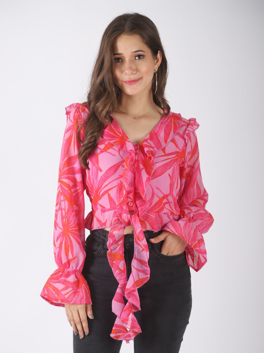 

all about you Floral Print Puff Sleeve Crop Top, Pink